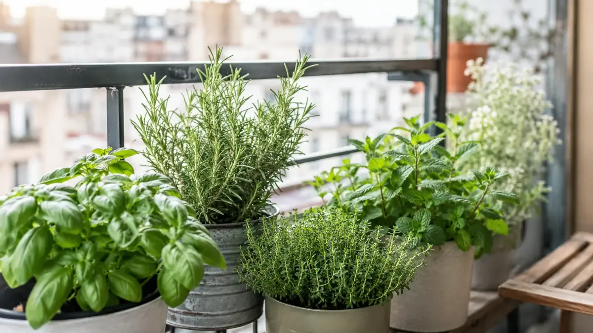 Plantas aromaticas en macetas
