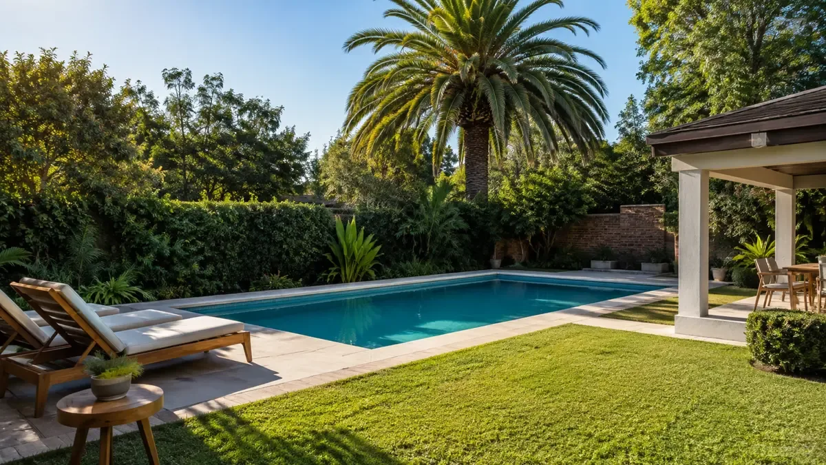 Jardin con piscina integrada al paisaje