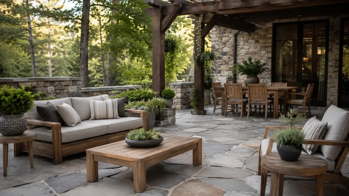 Patio renovado con materiales sostenibles